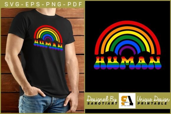Human Rainbow T-shirt Graphics for Crafts & Pride Month Branding