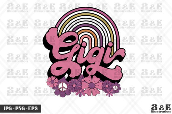 Retro Gigi Groovy Flower Rainbow: A Versatile T-Shirt Design Graphic