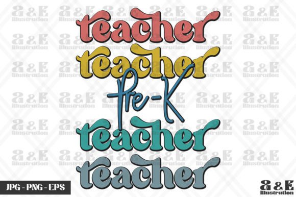Retro Pre K Rainbow Graphics for Teacher T-Shirt Designs