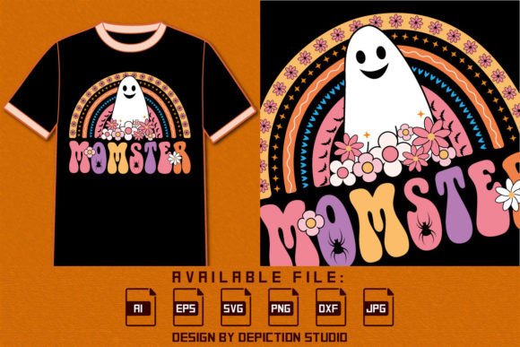 Using Halloween Rainbow Momster Ghost Flower Graphics for T-Shirt Designs