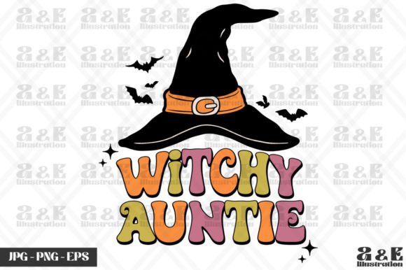 Witchy Auntie Rainbow Halloween Hat T-Shirt Graphics